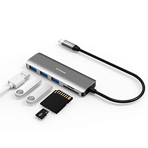 Lenovo USB C Hub, 5 In 1 Type C Adapter With 3 USB 3.0 Ports (5Gbps Transfer Speed), SD/TF Card Reader, Compatible For Type C Devices
