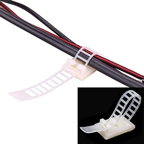 50 Pack Adjustable Cable Clips, 3M-Adhesive Nylon Cable Clamps Wire Clips with Optional Screw Mount for Wire and Cable Management