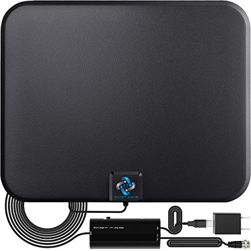 U MUST HAVE Amplified HD Digital TV Antenna Long 250+ Miles Range - Support 4K 1080p Fire tv Stick and All Older TV's - Indoor Smart Switch Amplifier Signal Booster - 18ft Coax HDTV Cable/AC Adapter