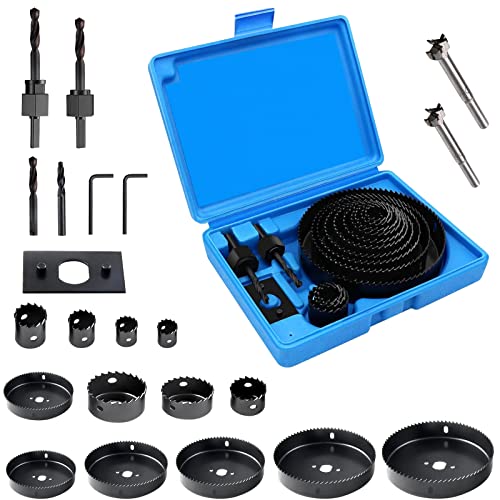 Hole Saw Kit, EONLION 16 Pieces 3/4 inches-5 inches Set in Case with Mandrels, Super Sharp Saw blade, Install Plate and Hex Key for Sawing HolesÂ in Normal Wood, Plywood, Drywall, PVC and Plastic Plate