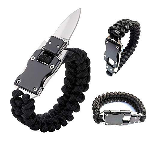WEREWOLVES Survival Bracelet Multitool EDC Tactical 7 Core Paracord Survival Rope Bracelets Hiking Travelling Camping Climbing Gear EDC Survival Bracelet Daily Self Defense Tool for Men(Black)