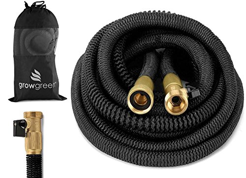 GrowGreen Heavy Duty 25 Feet Expandable Hose Set, Strongest Garden Hose On Earth. with All Solid Brass Connector + Storage Sack, 2019 Improved Design