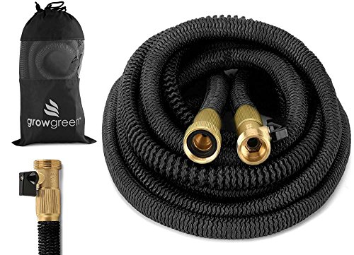 Book Cover GrowGreen Heavy Duty 50 Feet Expandable Hose Set, Strongest Garden Hose On Earth. with All Solid Brass Connector + Storage Sack, 2019 Improved Design