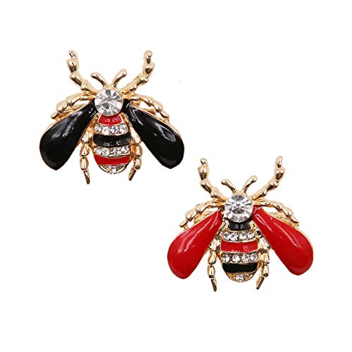 Apol Set of 2 Fashion Enamel Crystal Rhinestones Bee Themed Brooch Pin for Clothes Collar Dress Scarf Decoration