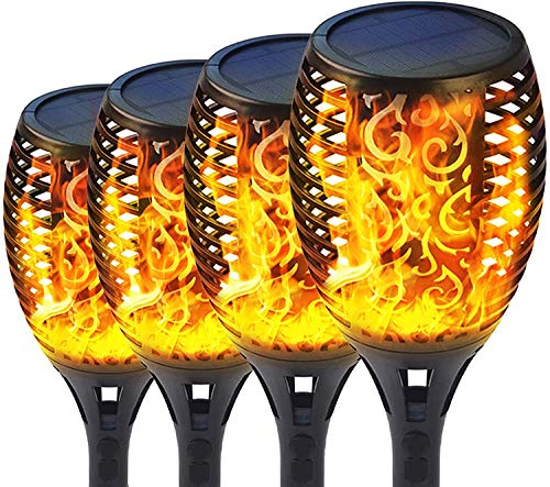 Solar Torch Lights Outdoor - Waterproof Flickering Flames Torch Solar Lights 96 LEDs Landscape Lights Dusk to Dawn, Lights for Garden, Pathway, Lawn, Patio,Yard - 4 Pack