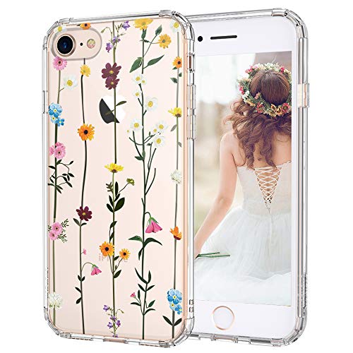 MOSNOVO Wildflower Floral Flower Pattern Designed for iPhone SE 2020 Case/Designed for iPhone 8 Case/Designed for iPhone 7 Case,Clear Case with Design Girls Women,TPU Bumper with Hard Case Cover