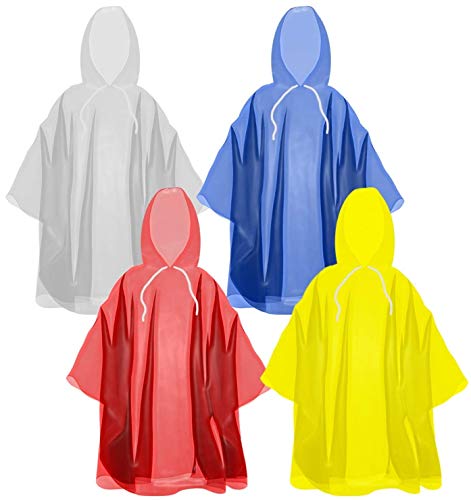Book Cover The Clean Explorer Disposable Rain Ponchos with Hood and Drawstring: Extra Thick (Adult and Child Sizes) (Multi Color - Child Size)