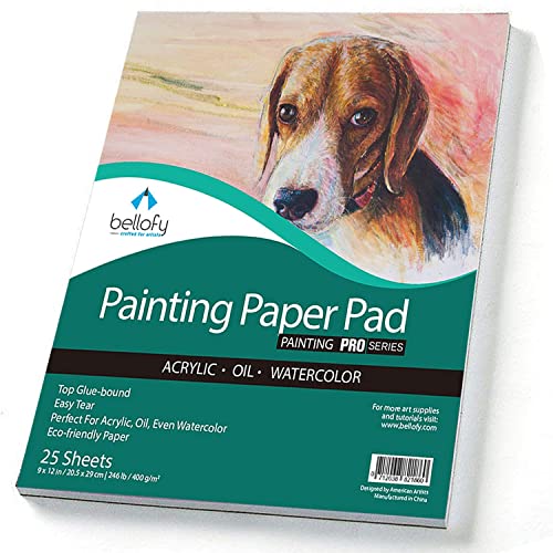 Book Cover Bellofy Painting Paper Pad - 9 x 12 in Ideal for Oil, Acrylic, Watercolor Painting - Paint Paper for Kids Cold Pressed Rough Finish Paper for Painting - 246 lB / 400 GSM Acrylic Paper for Painting
