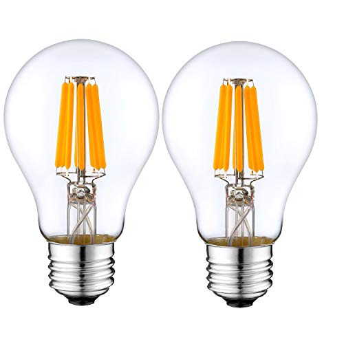 Book Cover LightAccents Indoor/Outdoor Dimmable LED Filament Light Bulb A19, 8W (60W Equivalent), 800 lumens, 2700K (Warm White), Omnidirectional, Medium Base (E26) UL-Listed – (Pack of 2)
