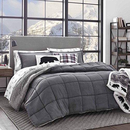 Book Cover Eddie Bauer Home | Sherwood Collection | Comforter Set-Ultra Soft and Cozy, Sherpa Reversible Bedding with Matching Sham(s), Full, Grey