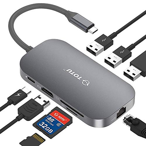 Book Cover USB C Hub, 9-in-1 Type C Hub with Ethernet Port, 4K USB C to HDMI, 2 USB 3.0 Ports,1 USB 2.0 Port, SD/TF Card Reader, USB-C Power Delivery, Portable for Mac Pro and Other Type 1