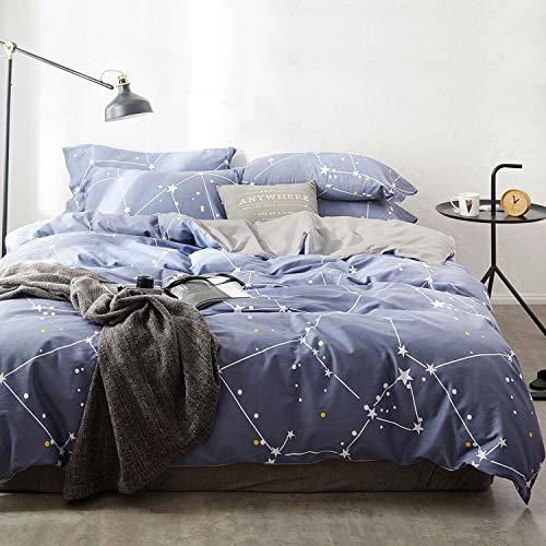 Book Cover OREISE Duvet Cover Set King Size 100% Cotton Bedding Set Gray Tan Blue Printed Grid Style,3Piece (1 Duvet Cover + 2 Pillowcase),Comfortable Luxurious Hypoallergenic