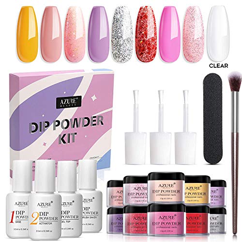 AZUREBEAUTY Yellow Pink 8 Colors Dipping Powder Nail Starter Kit DIY Nail Art Solon at Home