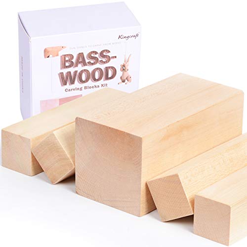 Book Cover 5 Pack Extra Large Basswood Carving Blocks Soft Solid Wooden Whittling Kit for Whittler Starter Kids Adults Beginner to Expert(XL-6x3x3inch)