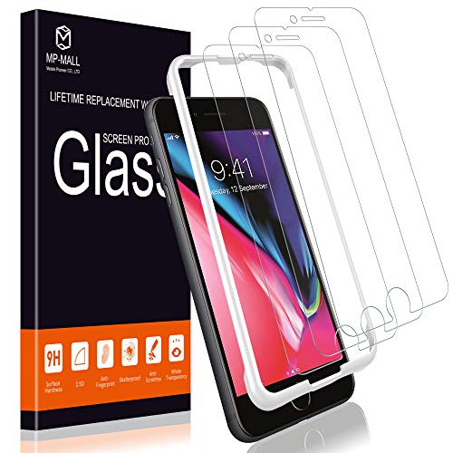 Book Cover [3-Pack] MP-MALL Competible for iPhone 8 Screen Protector, [Case Friendly] Tempered Glass [Alignment Frame Easy Installation] with Lifetime Replacement Warranty