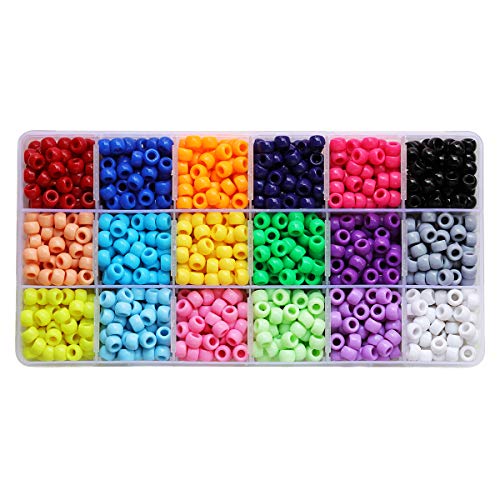BALABEAD Giant Crayon Bead Box, Pony Beads with Smooth Surface Craft Assortment Colors (6x 9mm/18colors/1800 beads)