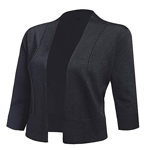 AAMILIFE Women's 3/4 Sleeve Cropped Cardigans Sweaters Jackets Open Front Short Shrugs for Dresses