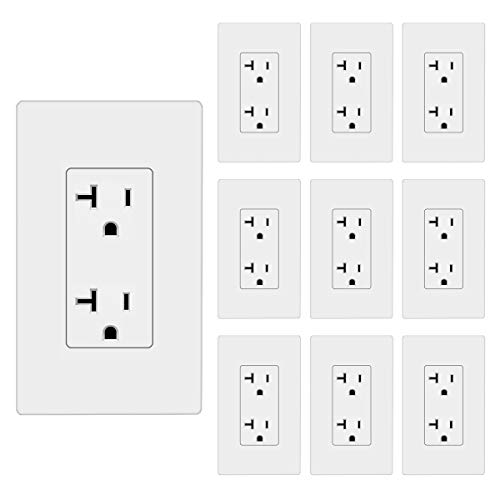 [10 Pack] BESTTEN 20A Electrical Wall Outlet, Decorator Receptacle, None Tamper Resistant, Screwless Wall Plate Included, Residential & Commercial Grade, UL Listed, White