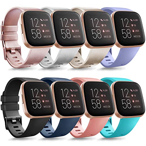 Book Cover Tobfit Sport Bands Compatible with Versa/Versa Lite/SE, Soft TPU Wristbands Accessories for Women Men, Rose Gold/Champagne/Silver/Lavender/Black/Blue/Pink/Teal, Small
