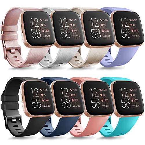 Tobfit Sport Bands Compatible with Versa/Versa Lite/SE, Soft TPU Wristbands Accessories for Women Men, Rose Gold/Champagne/Silver/Lavender/Black/Blue/Pink/Teal, Small