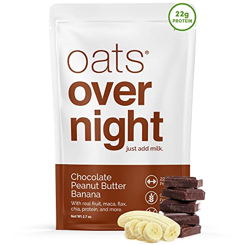 Oats Overnight - Chocolate Peanut Butter Banana - 22g Protein, High Fiber Breakfast Shake - Gluten Free, Non GMO Oatmeal (2.7 oz per meal) (8 Pack)