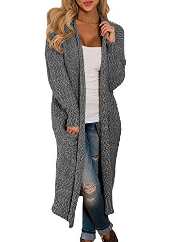 Dokotoo Womens Solid Casual Cozy Knit Open Front Long Cardigan Sweater