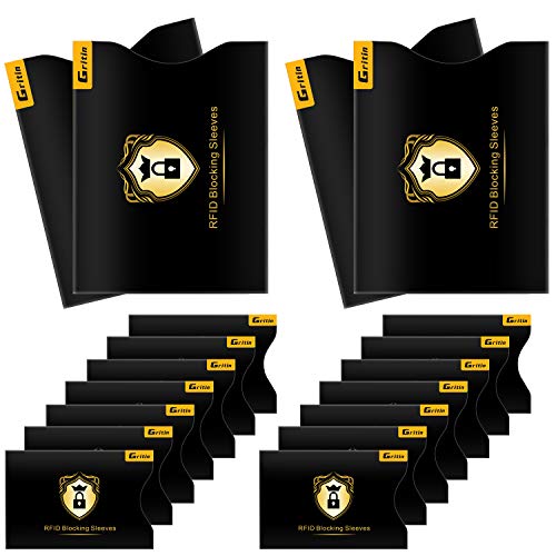 Gritin RFID Blocking Sleeves, Premium Identity Theft Credit Card Protector Sleeve Set (14 Credit Card Holders & 4 Passport Protectors)