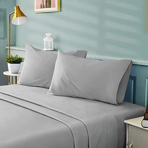 Book Cover BYSURE 4 Pieces Queen Bed Sheet Set - 1800 Soft Durable Brushed Microfiber, 15 Inch Deep Pockets, Wrinkle & Fade Resistant (Queen, Light Gray)