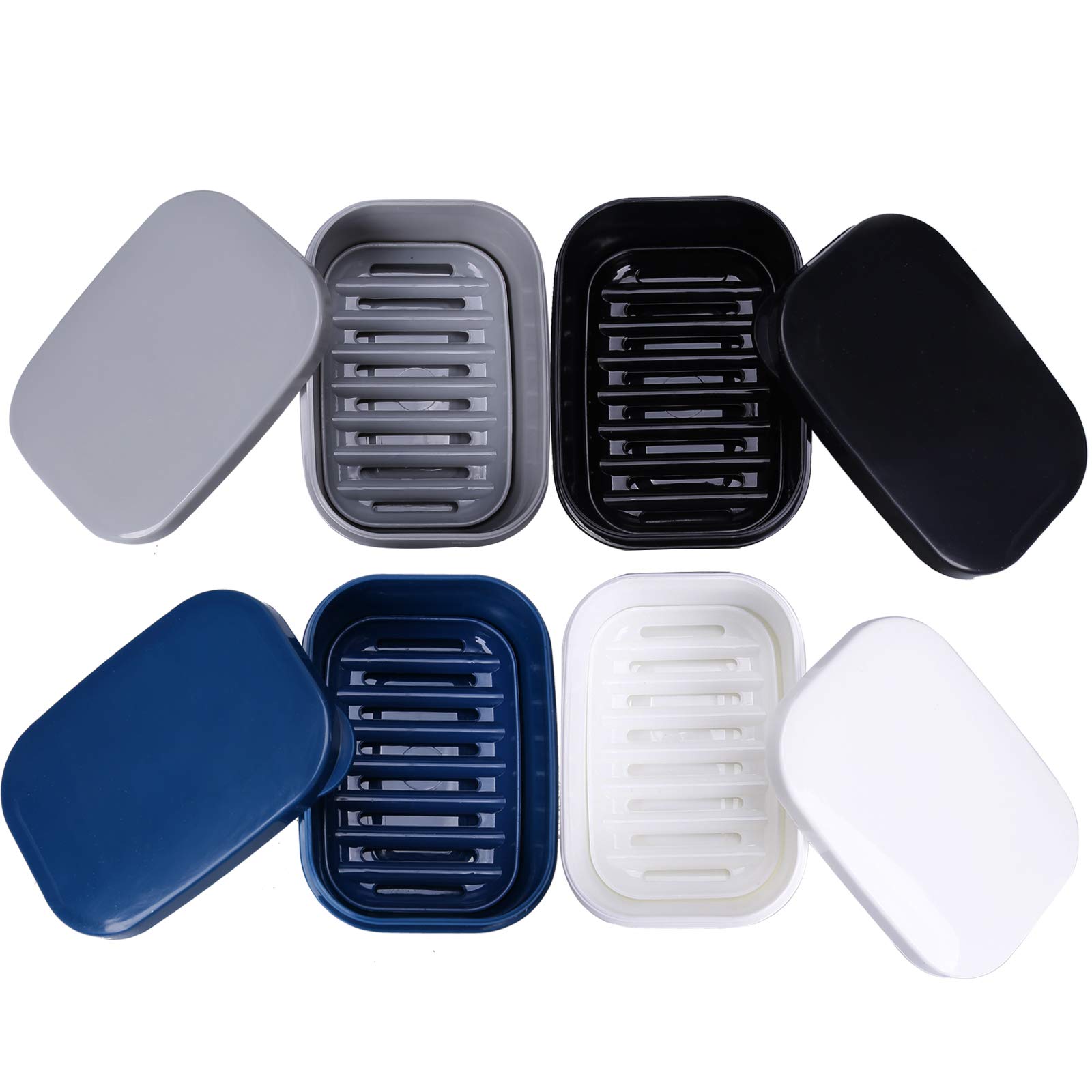 PUTING 4pcs Soap Travel Container Portable Soap Case Leakproof Soap Box Soap Saver Dish with Cover Plastic Soap Bar Holder for Camping Outdoor Bathroom Shower Gym Hiking Traveling Black White Blue Gray