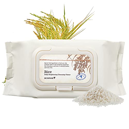 SKINFOOD Rice Cleansing Wipes - Daily Hypoallergenic Rice Nourishing Makeup Remover Tissue Wipe - Facial Skin Clear & Refreshed - Korean Beauty Face Wipes for Women - Travel Makeup Wipes (80 Sheets)
