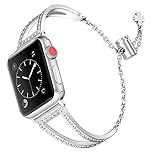 Secbolt Bling Bands Compatible with Apple Watch Band 38mm 40mm 41mm 42mm iWatch Series 10/9/SE/8/7/6/5/4/3/2/1, Women Dressy Metal Jewelry Bracelet Bangle Wristband Stainless Steel, Silver