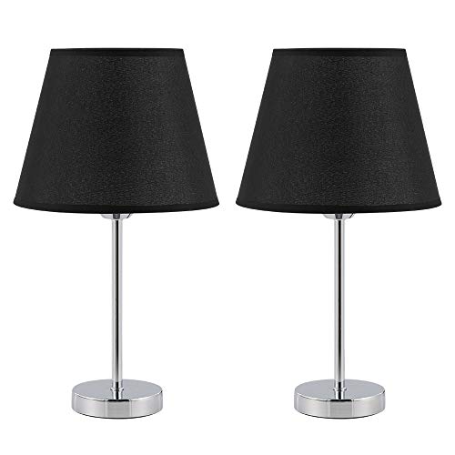 Book Cover HAITRAL Modern Table Lamps - Bedside Desk Lamp Set of 2, Small Nightstand Lamps for Bedroom, Office, College Dorm, Kids Room with Mini Metal Basic and Fabric Lamp Shade - Black (HT-TH25-02X2)