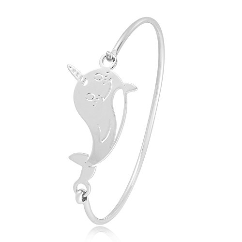 Book Cover SENFAI Shy Geometric Narwhal Bracelet Sea Life Jewelry for Girls (Silver)