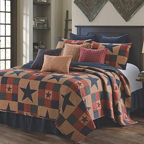 Quilt Bedding Set in King by Virah Bella - Mountain Cabin Blue Printed Lightweight Reversible Quilt with 2 Matching Pillow Shams - Cozy & Beautiful Lodge-Themed Bedding