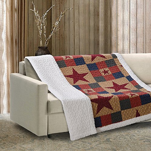 Quilted Sherpa Throw Blanket by Virah Bella - 50" x 60" Mountain Cabin Stars Rustic Lightweight Throw Quilt Great for Loungers & Extra Bedding - Beautiful Lodge-Themed Blanket