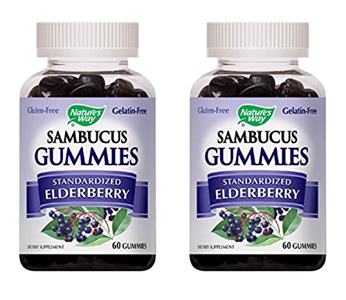Nature's Way Sambucus Elderberry Gummies, Herbal Supplements with Vitamin C and Zinc, Gluten Free, Vegetarian, 60 Gummies (Packaging May Vary), Pack of 2