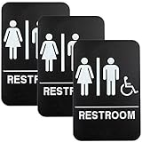 Excello Global Products Plastic Restroom Sign: Easy to Mount with Braille (ADA Compliant), Great for Business - 6"x9", Unisex, Handicap - Pack of 3