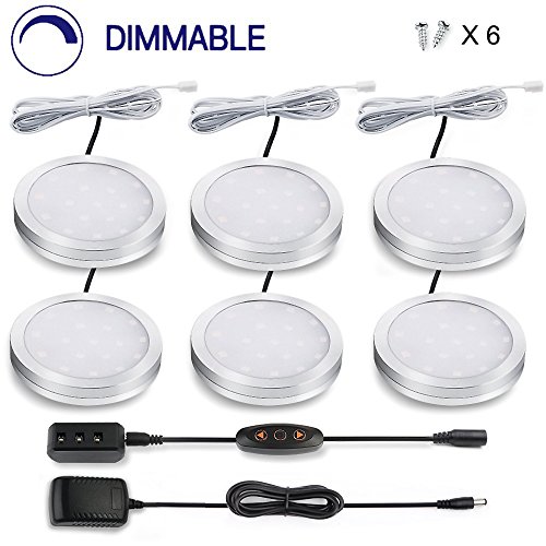 LIT-PaTH LED Cabinet Puck Lighting Fixture, 12W 1020 Lumens, Dimmable Under Counter Light for Kitchen Closet Lighting, 6-Pack