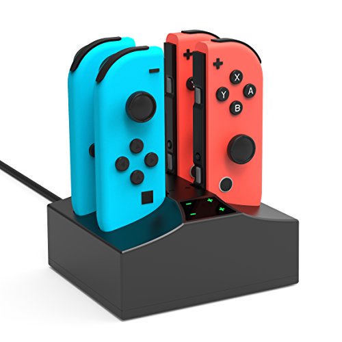 Book Cover Joy-Con Charging Station Stand for Nintendo Switch 4 in 1 USB Powered Switch Charger Dock Station with Individual LED Indication Nintendo Switch Charger for Nintendo Switch Joycon Controllers-Black