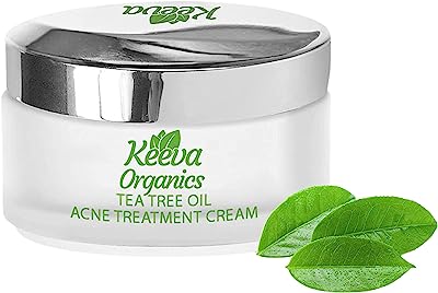 Book Cover Keeva Organics Acne Treatment Cream With Secret TEA TREE OIL Formula - Perfect For Acne Scar Removal, Fighting Breakouts, Spots, Cystic Acne - See Results in Days Without Dry Skin (1oz)