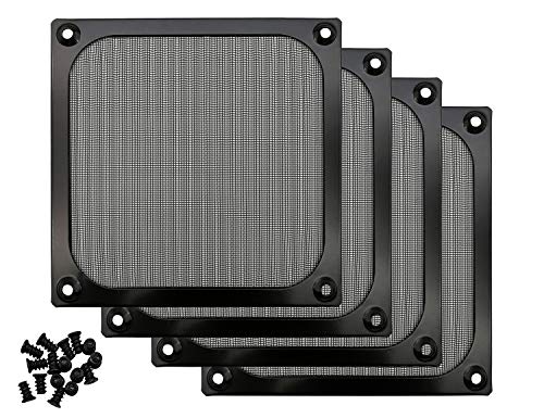 120mm Computer Fan Filter Grills with Screws, Ultra Fine Aluminum Mesh, Black Color - 4 Pack