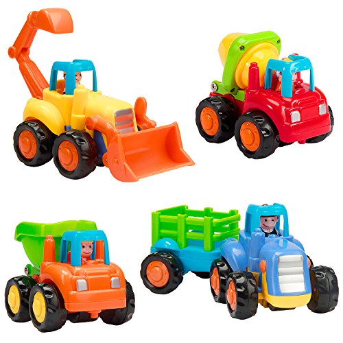 Book Cover Vamslove Friction Powered Cars, 4 Pcs Kids Toys Cars Set Push and Go Cartoon Construction Vehicles Toys - Early Educational Engineering Gifts Toys for Kids Boys Girls Toddlers Baby 2 3 + Years Old
