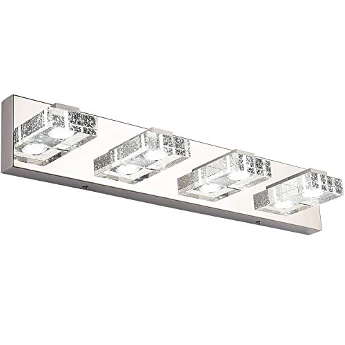 Bathroom Light,SOLFART 4 Lights Modern Glass Stainless Steel Dimming Vanity Wall Light Over Mirror Long LED Dimmable Bathroom Lighting Fixtures