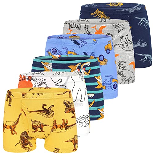 Auranso Toddler Boys Cotton Boxer Briefs Underwear Dinosaur Car 6 Pack 2-11Y