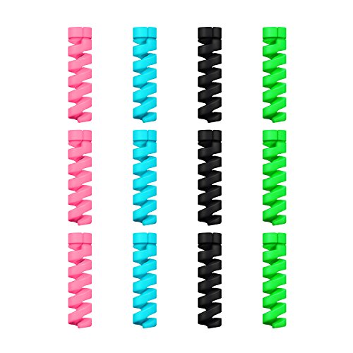 Jetec 12 Pieces Highly Flexible Silicone Micro USB Protector, Mouse Cable Protector, Suit for All Cell Phones, Computers and Chargers (Black, Pink, Blue, Green)