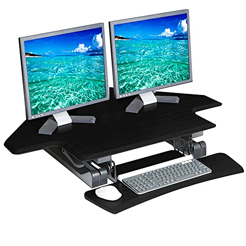 Seville Classics OFF65869 Airlift 43" Gas-Spring Adjustable Cubicle Corner Standing Desk Ergonomic Workstation with Keyboard Tray (Max Height 19.7") Black