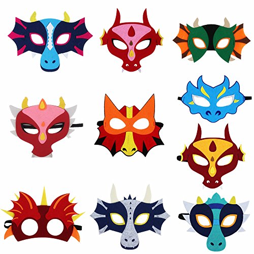 Book Cover STARKMA 10pcs Cartonn Hero Dragon Animal Face Masks Party Favors Dress Up Costume Set