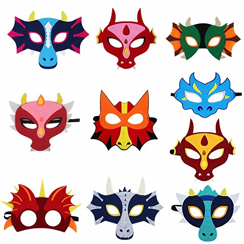 STARKMA 10pcs Cartonn Hero Dragon Animal Face Masks Party Favors Dress Up Costume Set