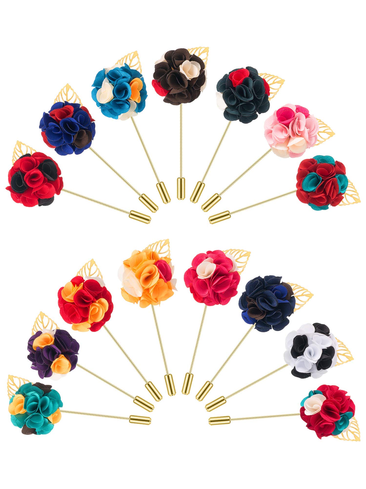 Pangda 15 Pieces Men's Lapel Pin Handmade Flower Boutonniere Set for Suit Wedding Groom, 15 Colors