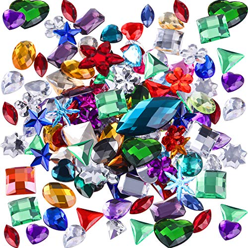 Tatuo 140 Pieces Large Gemstones Flatback Acrylic Gems Large Craft Rhinestones Embellishments Colorful Flat Back Gem Jewels for DIY Crafts, Table Scatters, Wedding, Birthday Decoration Favor